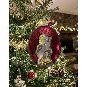 Heraldic Lion Rampant Stained Glass Ornament Dieu Et Red Silver Gold Suncatcher